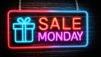 Cyber monday neon flash light signboard for seasonal sale discounts and bright shopping