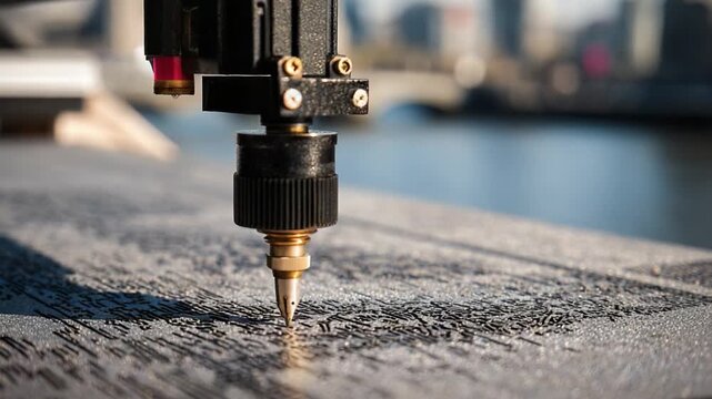 Precision Artistry: A Close-Up View of a Laser Engraving Machine in Action, Capturing Detailed Patterns on Wood from a Unique Perspective