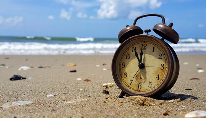 Time slipping away - An alarm clock on a sandy beach.