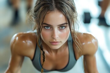 Fitness girl in sports gear performing strength training exercises