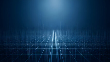 Abstract digital landscape with glowing blue light