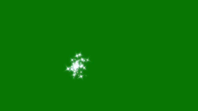4k pixie dust glitter trail, white cartoon twinkle stars, flat vector doodle sparkle, magic star line motion, green screen background animation overlay