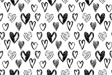 Seamless vector pattern featuring hand drawn black hearts White isolated background. Romantic, playful design ideal for textiles, wrapping paper, stationery, wallpapers, prints Valentine's Day design