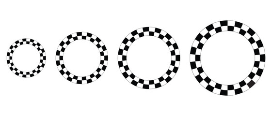 Checkerboard pattern, circle frame vector. Checkerboard for use as frames, borders, logo. Rally flag or chess game plane pattern. Vector graphic illustration.