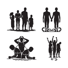 Black Color Victims of Slavery Remembrance Day Silhouette Vector Illustration, Solid White Background.