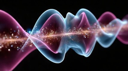 Abstract Sound Wave: A visually striking representation of sound waves, rendered in vibrant hues of blue and pink, creating a dynamic display of energy and movement against a dark backdrop.