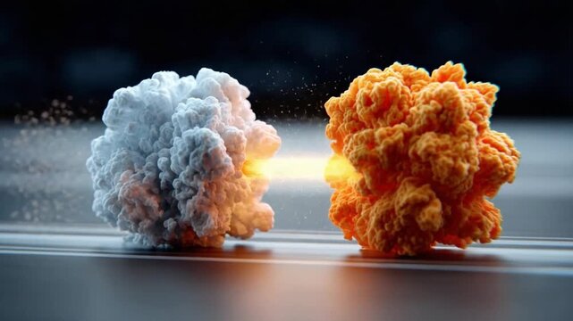 Atomic Blast: Dramatic and awe-inspiring, two vibrant clouds of atomic explosion, symbolizing a powerful force of energy and transformation against a contrasting background.