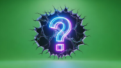 question mark icon rendered in 3d against a green studio background symbolizing uncertainty