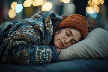 Vulnerable Homeless Woman Sleeping Outdoors on Urban Ground