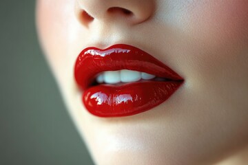 Glossy red lips highlighting vibrant color and shine