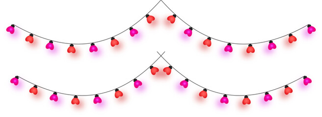 Valentine heart string lights decoration isolated on white background for romantic design