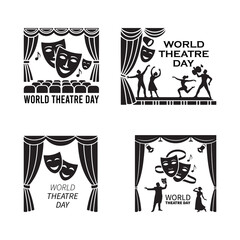 Black Color World Theatre Day Silhouette Vector Illustration, Solid White Background.
