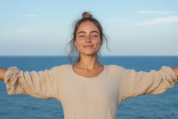 Peaceful individual practicing meditation for mental calmness