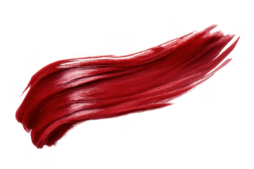 Vivid red lipstick or paint swatch with a bold, creamy texture stroke, creating a vibrant beauty and cosmetic art concept on transparent background