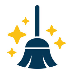 Cleaning broom icon with bright yellow sparkles symbolizing freshness.