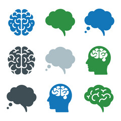 Brain icons depict thought processes alongside colored head profiles for.