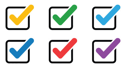 Colorful checkmark icons inside square boxes symbolize task completion.