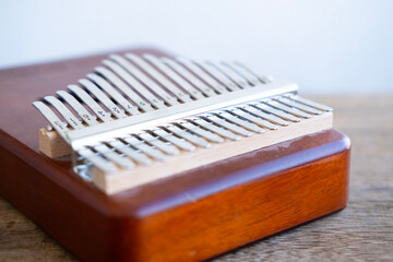 metal plates of kalimba, African percussion musical instrument lamellaphones or plucked reed...