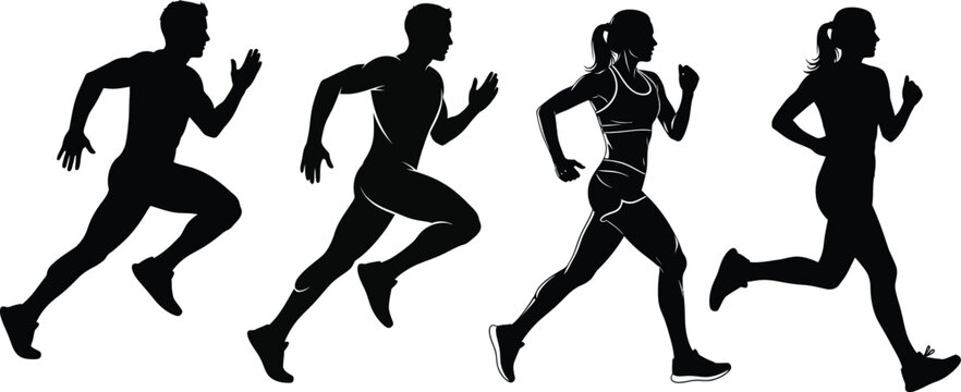 Silhouette of four runners in motion