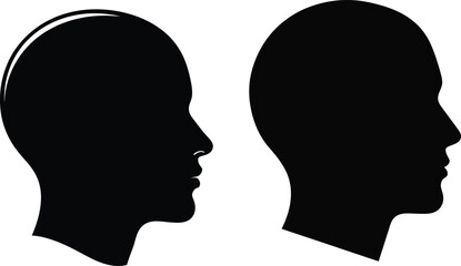 Two black silhouettes of human heads in profile