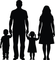 Silhouette of a happy family of four holding hands