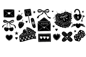 バレンタインとラブモチーフのキュートなアイコンセット