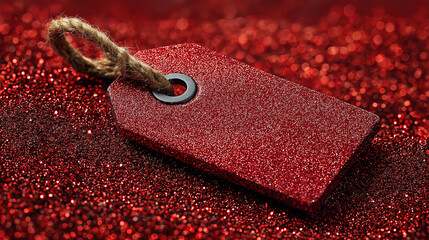 Cyber monday sale tag display on red glitter background creating festive shopping mood