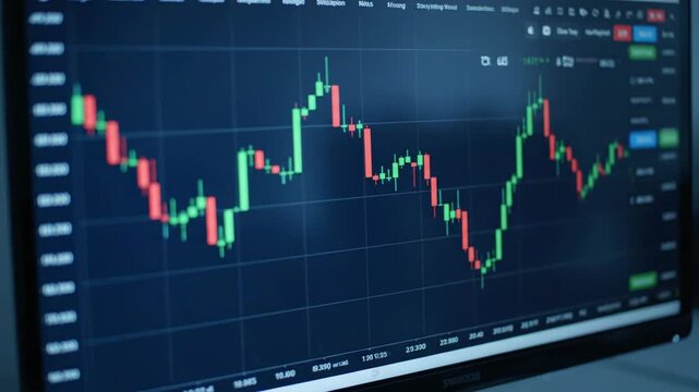 Stock Market Candlestick Chart Displayed on a Computer Screen.