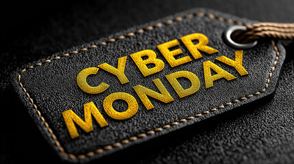 Creative online shopping concept with cyber monday text on black tag for festive deals