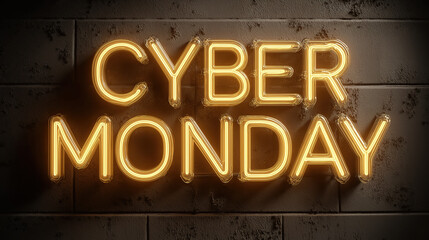 Cyber monday wall display featuring electric lamp text for a stylish online shopping event