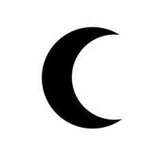 Simple crescent moon silhouette, black on a pure white background, Black Crescent Moon Icon Isolated on White Background - Minimalist Vector Illustration