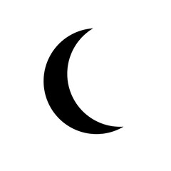 Simple crescent moon silhouette, black on a pure white background, Black Crescent Moon Icon Isolated on White Background - Minimalist Vector Illustration