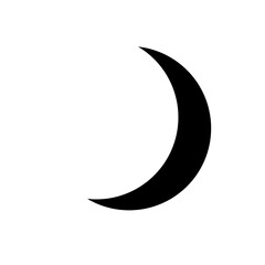 Simple crescent moon silhouette, black on a pure white background, Black Crescent Moon Icon Isolated on White Background - Minimalist Vector Illustration