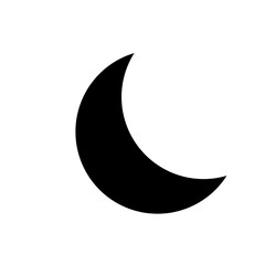 Simple crescent moon silhouette, black on a pure white background, Black Crescent Moon Icon Isolated on White Background - Minimalist Vector Illustration