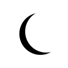 Simple crescent moon silhouette, black on a pure white background, Black Crescent Moon Icon Isolated on White Background - Minimalist Vector Illustration