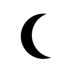 Simple crescent moon silhouette, black on a pure white background, Black Crescent Moon Icon Isolated on White Background - Minimalist Vector Illustration