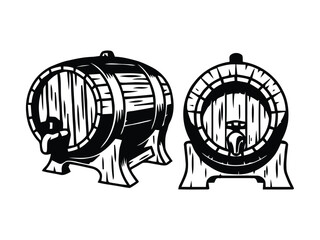 Wooden Barrel Illustration in Vintage Engraving Style