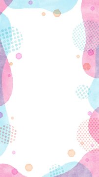 Abstract Watercolor Frame Background with Blue and Pink Soft Shapes, Vertical 916 4K