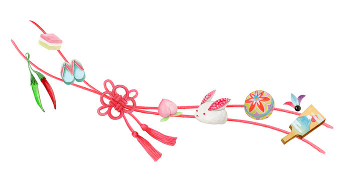 Hina Dolls and Kumihimo Illustration &ndash; Japanese Doll Festival Decorative Footer Design-300dpi-