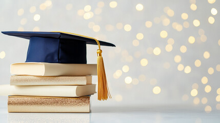 Graduation hat with study aids arranged neatly, AI generated