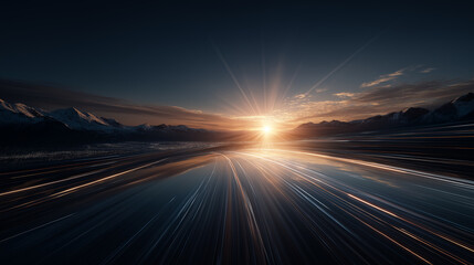Obraz premium Sunrise over a Mountain Road: A striking visualization of a mountain road stretching toward a vibrant sunrise, symbolizing new beginnings, journeys, and limitless potential.