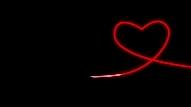 Luminous neon hand heart icon Valentines day symbol Concept of unrequited love and herd bit neon sign animation and black background