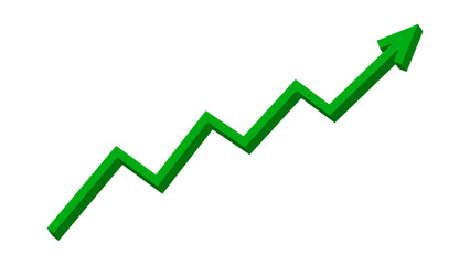 Green 3D upward zigzag line arrow graph moving up concept of stock market business growth, financial profit, business trend, company growth. Business grow up sign. Vector illustration.