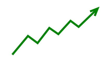 Green upward zigzag line arrow graph moving up concept of stock market business growth, financial profit, business trend, company growth. Business grow up sign. Vector illustration.