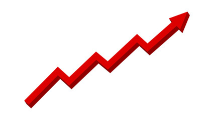 3D Red upward zigzag line arrow graph moving up concept of stock market business growth, financial profit, business trend, company growth, economic growth. Business grow up sign. Vector illustration.