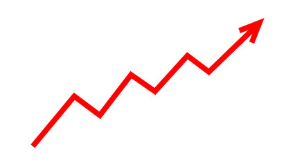 Red upward zigzag line arrow graph moving up concept of stock market business growth, financial profit, business trend, company growth, economic growth. Business grow up sign. Vector illustration.