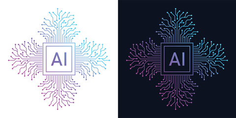 Artificial Intelligence AI Chip in Human Brain. Artificial Intelligence icon with Machine learning, digital skills, generative AI, AI technology, algorithm, virtual intelligence and future