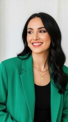 Smiling Businesswoman in Green Blazer Portrait.