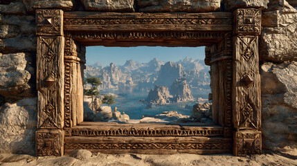 Card frame with empty center space for character artwork in ancient desert fantasy style