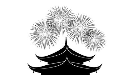 Pagoda Silhouette with Fireworks Display. © Nasoha